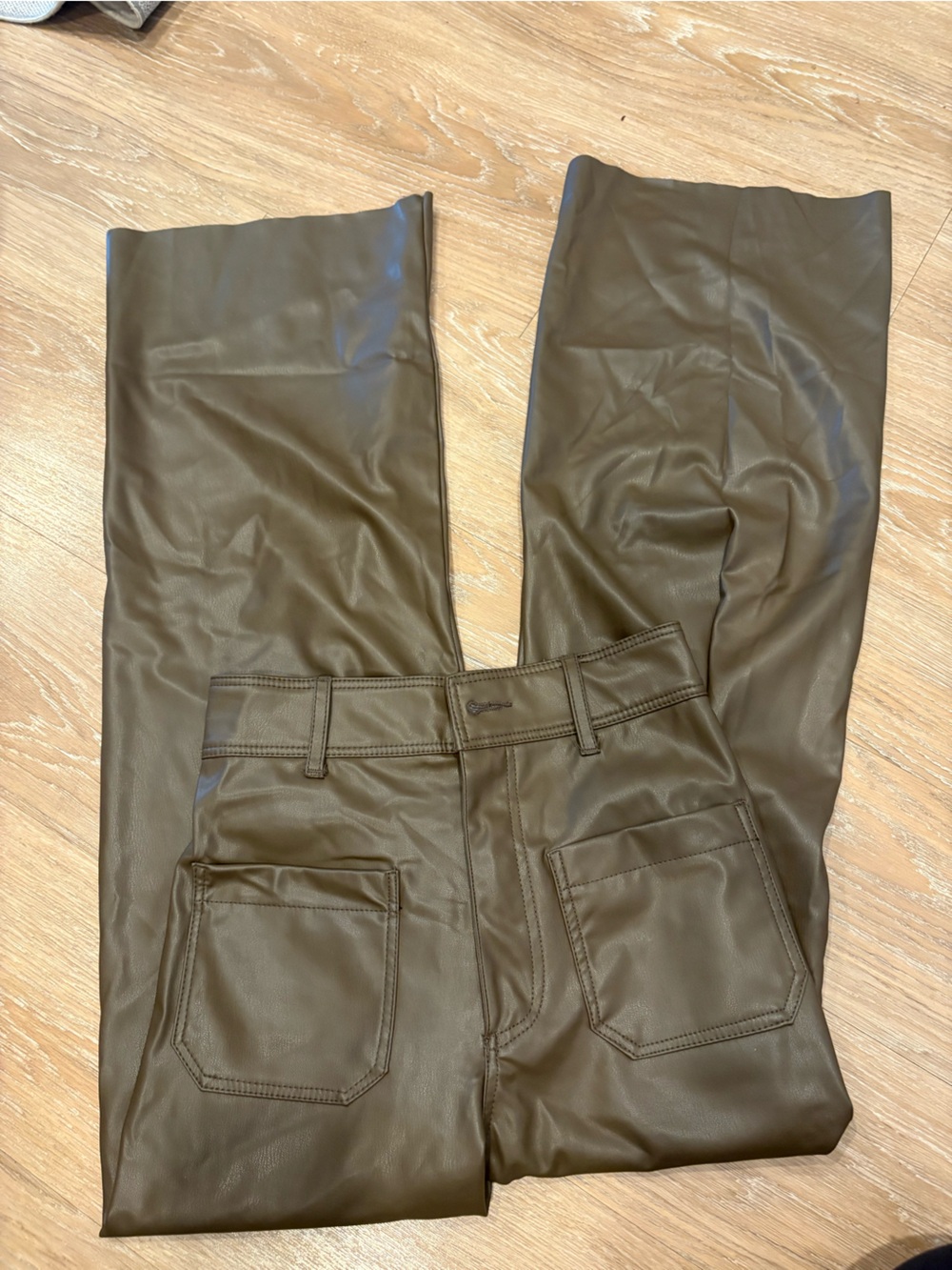 Zara Brown Faux Leather Straight-Leg Pants
